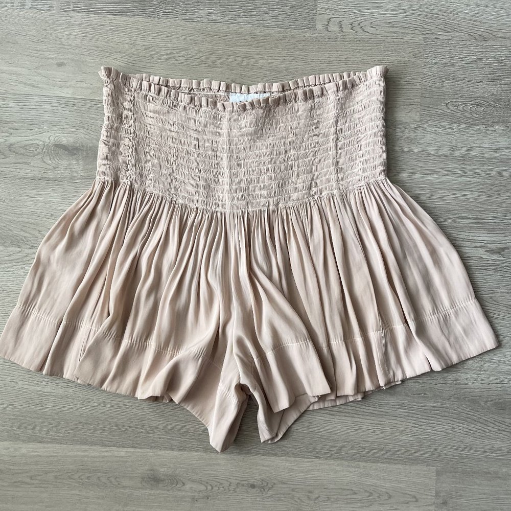 High-Waist Smocked Beach Shorts in Blush